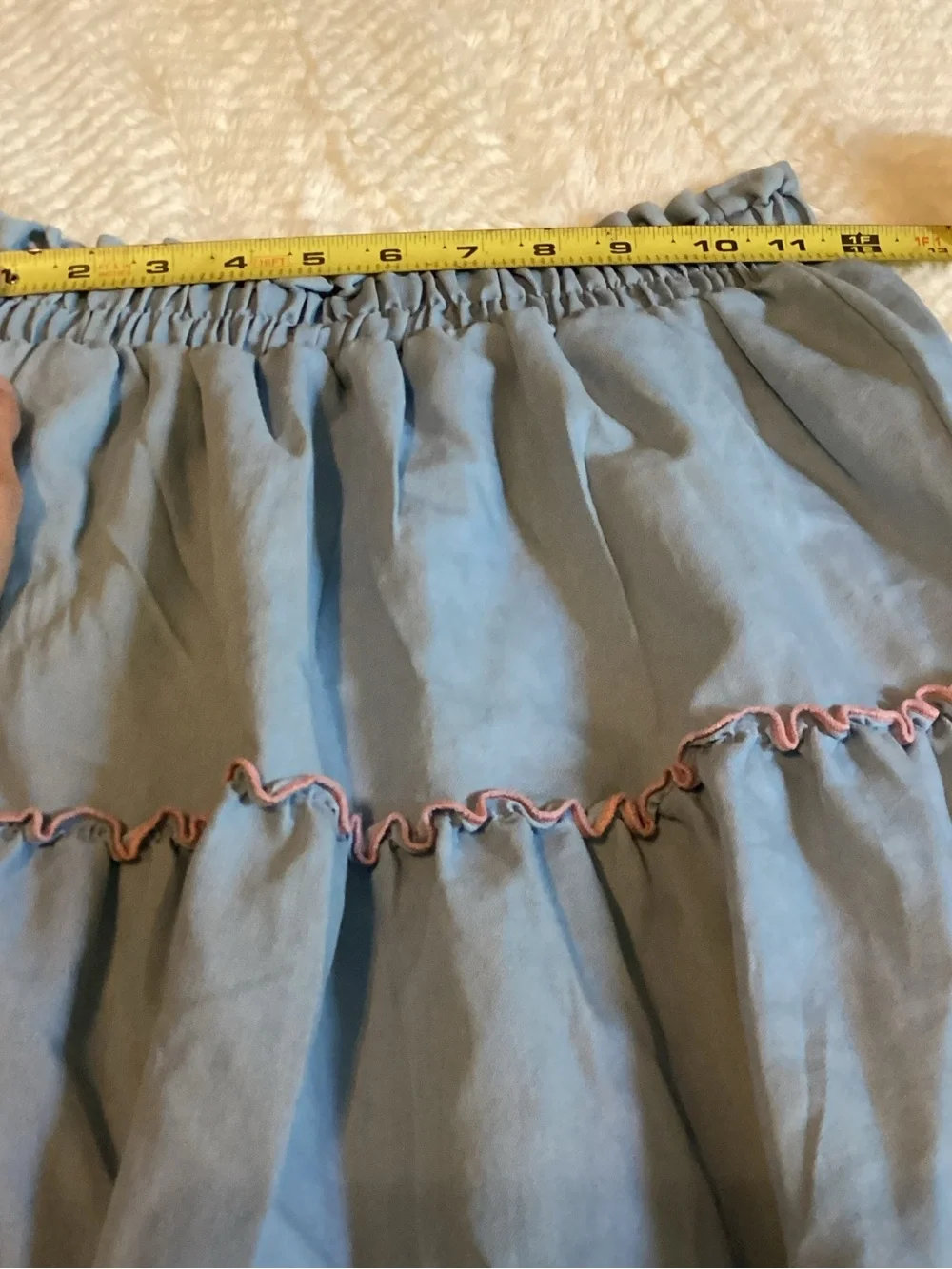 Girls Sz 10 Lemon Kiss Denim Shirt/skirt Matching Smocked Blue/pink Skirt Set